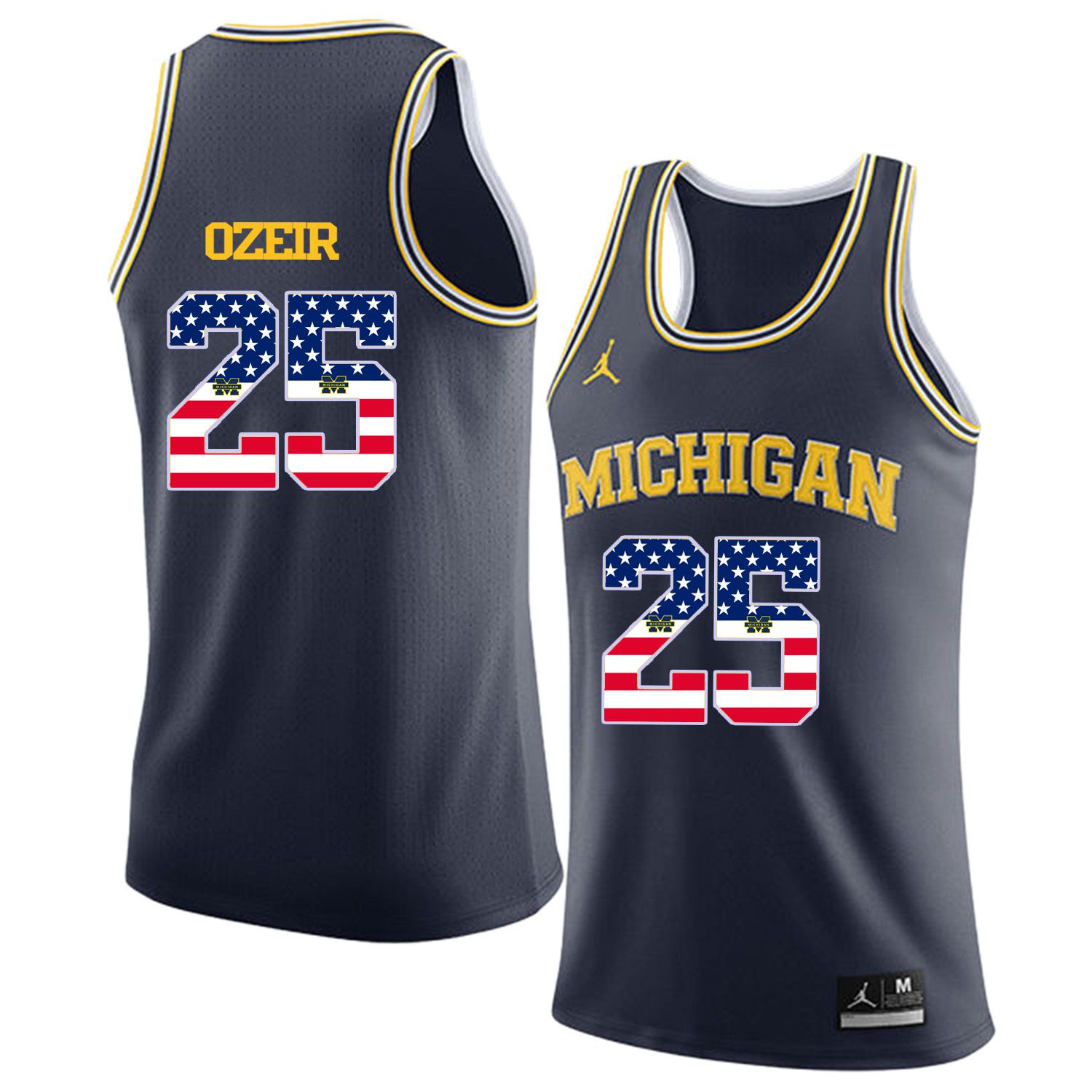 Men Jordan University of Michigan Basketball Navy 25 Ozeir Flag Customized NCAA Jerseys